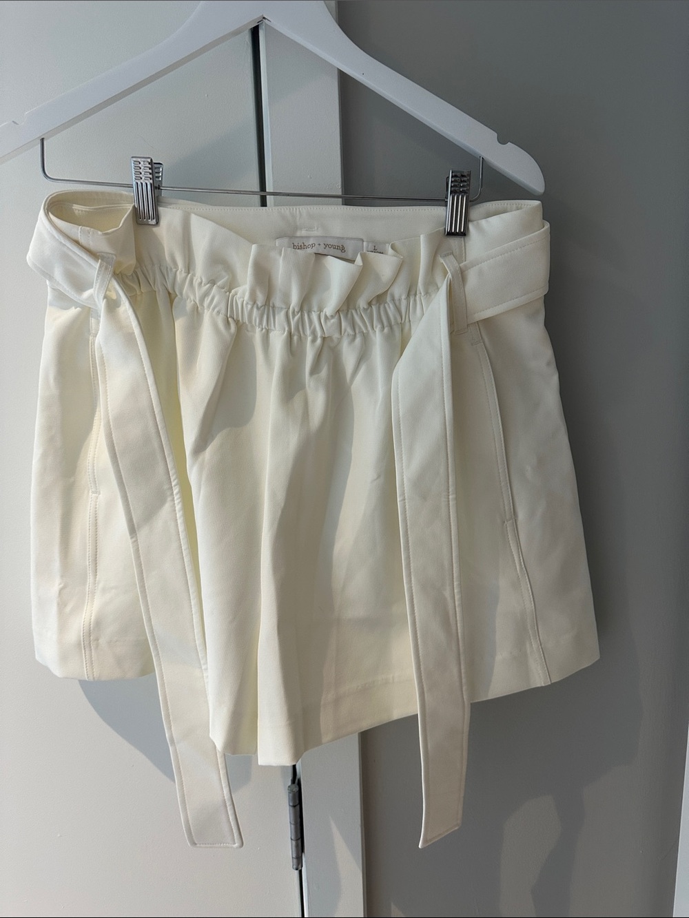 bishop + young Ivory Paperbag Waist Shorts with Tie